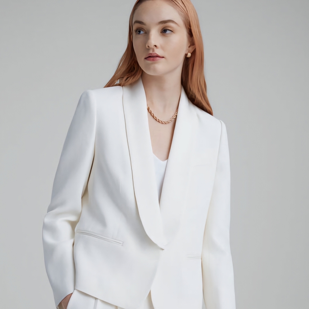 Zara TUXEDO V-Neck Blazer and SHAWL COLLAR in Oyster White